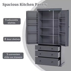 Étagères de porte de garde-manger de cuisine de ferme, armoire de rangement haute autonome avec 3 étagères réglables et 3 tiroirs pour salle à manger