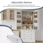 Étagères de porte de garde-manger de cuisine de ferme, armoire de rangement haute autonome avec 3 étagères réglables et 3 tiroirs pour salle à manger