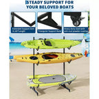 Support de rangement autoportant robuste pour kayak, support en acier réglable, roues mobiles, sangles de suspension, support multi-kayaks type S