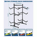 Support de rangement autoportant robuste pour kayak, support en acier réglable, roues mobiles, sangles de suspension, support multi-kayaks type S