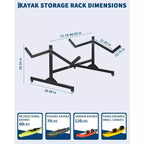 Support de rangement autoportant robuste pour kayak, support en acier réglable, roues mobiles, sangles de suspension, support multi-kayaks type S