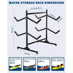 Support de rangement autoportant robuste pour kayak, support en acier réglable, roues mobiles, sangles de suspension, support multi-kayaks type S