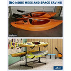 Support de rangement autoportant robuste pour kayak, support en acier réglable, roues mobiles, sangles de suspension, support multi-kayaks type S