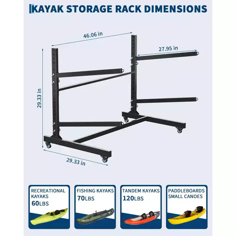 Support de rangement robuste pour kayaks avec roues verrouillables pour kayaks, canoës, planches de surf et planches à pagaie Étagères amovibles