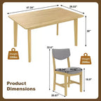 Ensemble de salle à manger en bois rustique pour 4 personnes, table rectangulaire 5 pièces avec chaises rembourrées pour petite cuisine