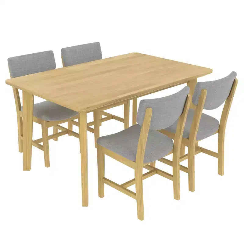 Ensemble de salle à manger en bois rustique pour 4 personnes, table rectangulaire 5 pièces avec chaises rembourrées pour petite cuisine
