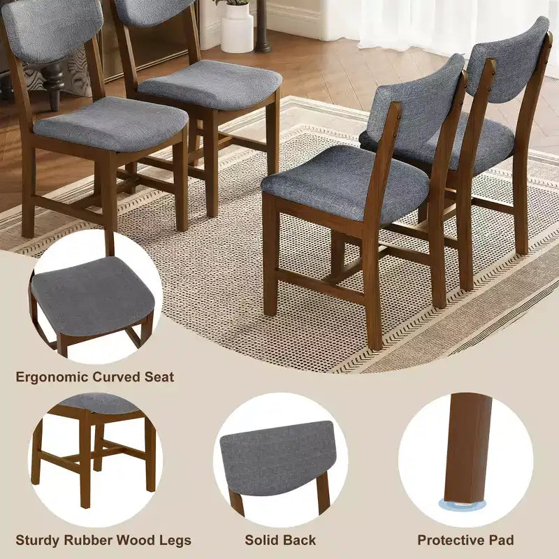 Ensemble de salle à manger en bois rustique pour 4 personnes, table rectangulaire 5 pièces avec chaises rembourrées pour petite cuisine