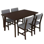 Ensemble de salle à manger en bois rustique pour 4 personnes, table rectangulaire 5 pièces avec chaises rembourrées pour petite cuisine
