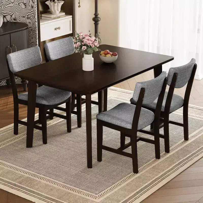 Rustic Wood Dining Table Set for 4, 5 Pieces Rectangular Table Set with Upholstered Chairs for Small Space Kitchen