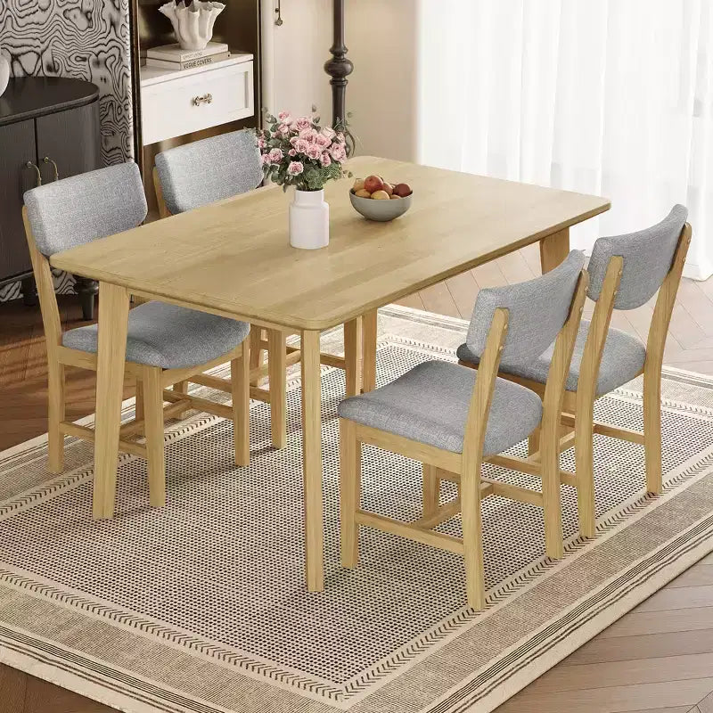 Ensemble de salle à manger en bois rustique pour 4 personnes, table rectangulaire 5 pièces avec chaises rembourrées pour petite cuisine