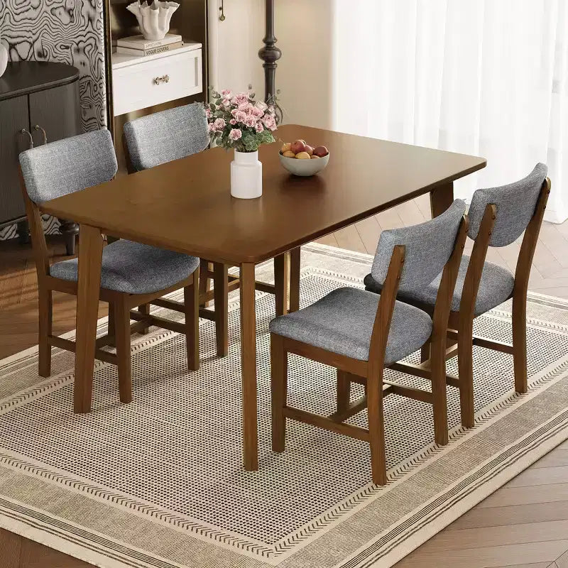 Ensemble de salle à manger en bois rustique pour 4 personnes, table rectangulaire 5 pièces avec chaises rembourrées pour petite cuisine