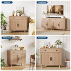 Buffet en bois naturel moderne avec 3 niveaux de rangement, tiroir et étagères ouvertes