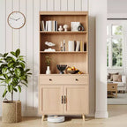 Buffet en bois naturel moderne avec 3 niveaux de rangement, tiroir et étagères ouvertes