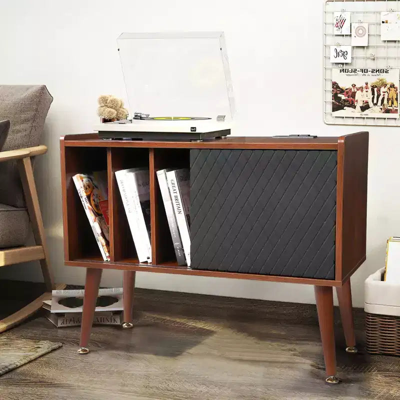 Grand meuble de rangement pour disques vinyles, peut contenir 300 albums, support de platine vinyle avec station de charge et ports USB, table d'appoint pour tourne-disque