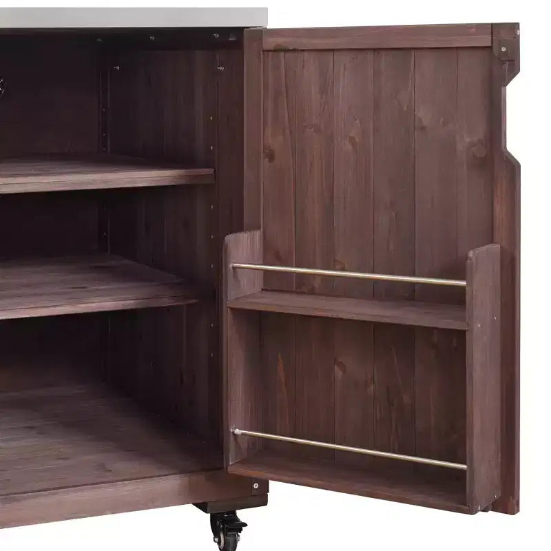 Îlot de cuisine d'extérieur avec évier, chariot de barbecue d'extérieur en bois massif pour barbecues XL Big Green Egg, chariot de bar d'extérieur roulant avec plateau en acier inoxydable