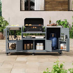 Îlot de cuisine d'extérieur avec évier, chariot de barbecue d'extérieur en bois massif pour barbecues XL Big Green Egg, chariot de bar d'extérieur roulant avec plateau en acier inoxydable