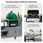 Îlot de cuisine d'extérieur avec évier, chariot de barbecue d'extérieur en bois massif pour barbecues XL Big Green Egg, chariot de bar d'extérieur roulant avec plateau en acier inoxydable