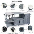 Îlot de cuisine d'extérieur avec évier, chariot de barbecue d'extérieur en bois massif pour barbecues XL Big Green Egg, chariot de bar d'extérieur roulant avec plateau en acier inoxydable