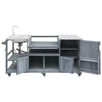 Îlot de cuisine d'extérieur avec évier, chariot de barbecue d'extérieur en bois massif pour barbecues XL Big Green Egg, chariot de bar d'extérieur roulant avec plateau en acier inoxydable