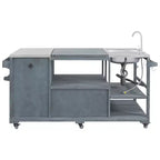 Îlot de cuisine d'extérieur avec évier, chariot de barbecue d'extérieur en bois massif pour barbecues XL Big Green Egg, chariot de bar d'extérieur roulant avec plateau en acier inoxydable