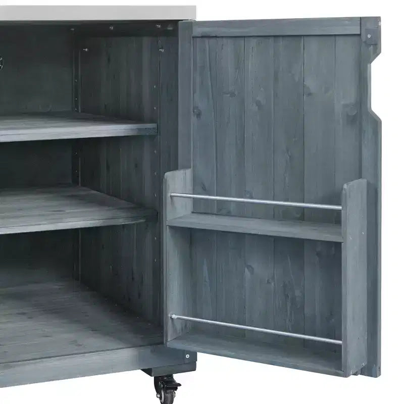 Îlot de cuisine d'extérieur avec évier, chariot de barbecue d'extérieur en bois massif pour barbecues XL Big Green Egg, chariot de bar d'extérieur roulant avec plateau en acier inoxydable
