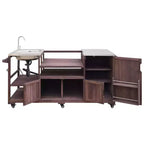 Îlot de cuisine d'extérieur avec évier, chariot de barbecue d'extérieur en bois massif pour barbecues XL Big Green Egg, chariot de bar d'extérieur roulant avec plateau en acier inoxydable