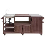 Îlot de cuisine d'extérieur avec évier, chariot de barbecue d'extérieur en bois massif pour barbecues XL Big Green Egg, chariot de bar d'extérieur roulant avec plateau en acier inoxydable