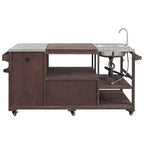 Îlot de cuisine d'extérieur avec évier, chariot de barbecue d'extérieur en bois massif pour barbecues XL Big Green Egg, chariot de bar d'extérieur roulant avec plateau en acier inoxydable
