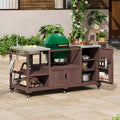 Outdoor Kitchen Island with Sink, Solid Wood Outdoor Grill Cart for XL Green Egg Grills, Rolling Outdoor Bar Cart with Stainless Steel Top