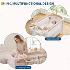 Parc bébé pliable 3 en 1 avec berceau et table à langer, aire de jeu portable avec jouets et roues pour nouveau-né et tout-petit