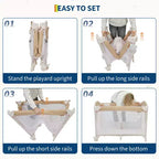 Parc bébé pliable 3 en 1 avec berceau et table à langer, aire de jeu portable avec jouets et roues pour nouveau-né et tout-petit