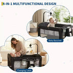 Parc bébé pliable 3 en 1 avec berceau et table à langer, aire de jeu portable avec jouets et roues pour nouveau-né et tout-petit