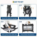 Parc bébé pliable 3 en 1 avec berceau et table à langer, aire de jeu portable avec jouets et roues pour nouveau-né et tout-petit