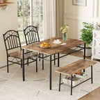 Dining Table Set for 4, 4-Piece Kitchen Table with 1 Bench and 2 Chairs, Kitchen Table Set with Metal Frame & Storage Rack, Dining Room Furniture