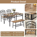 Ensemble de table à manger pour 4, table de cuisine 4 pièces avec 1 banc et 2 chaises, ensemble de table de cuisine avec cadre en métal et étagère de rangement, mobilier de salle à manger