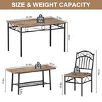 Ensemble de table à manger pour 4, table de cuisine 4 pièces avec 1 banc et 2 chaises, ensemble de table de cuisine avec cadre en métal et étagère de rangement, mobilier de salle à manger