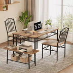 Ensemble de table à manger pour 4, table de cuisine 4 pièces avec 1 banc et 2 chaises, ensemble de table de cuisine avec cadre en métal et étagère de rangement, mobilier de salle à manger