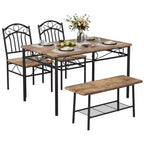 Ensemble de table à manger pour 4, table de cuisine 4 pièces avec 1 banc et 2 chaises, ensemble de table de cuisine avec cadre en métal et étagère de rangement, mobilier de salle à manger