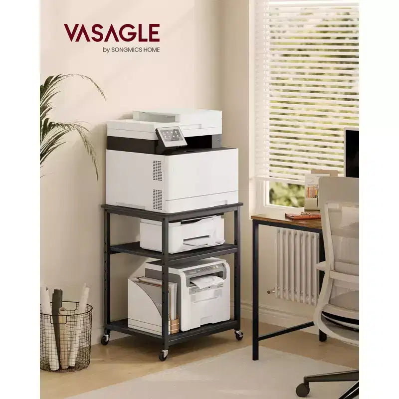 VASAGLE Meuble d'Imprimante, Chariot à roulettes, Table d'appoint sous Bureau, Mobile avec Roues Verrouillables, Cadre en Acier, pour Bureau à Domicile, Étagère de Rangement, 3 Niveaux