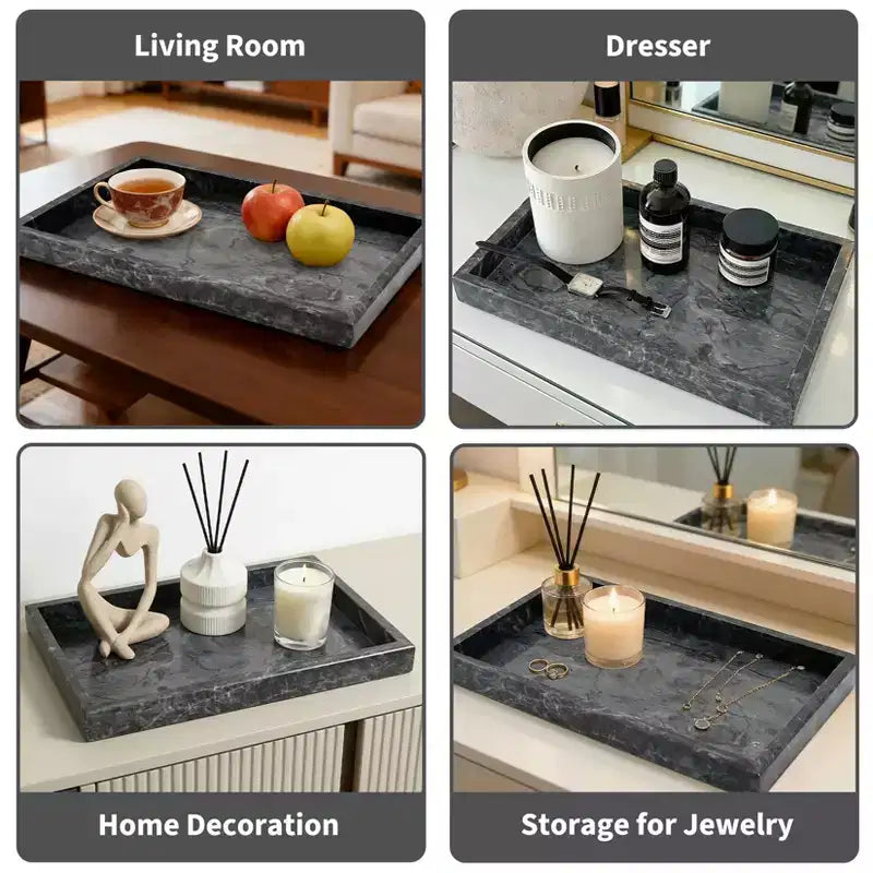 Élégant plateau de rangement à bijoux en marbre naturel, cadeau fête des mères, plateau en marbre véritable pour coiffeuse, salle de bain, décoration intérieure