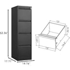 Meuble de classement à 4 tiroirs avec serrure, armoires de classement robustes pour dossiers de format lettre/legal/A4/F4, armoire de rangement en métal autonome pour la maison, le bureau