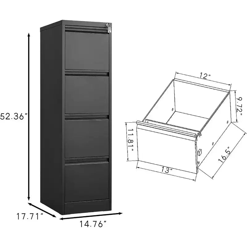 Meuble de classement à 4 tiroirs avec serrure, armoires de classement robustes pour dossiers de format lettre/legal/A4/F4, armoire de rangement en métal autonome pour la maison, le bureau