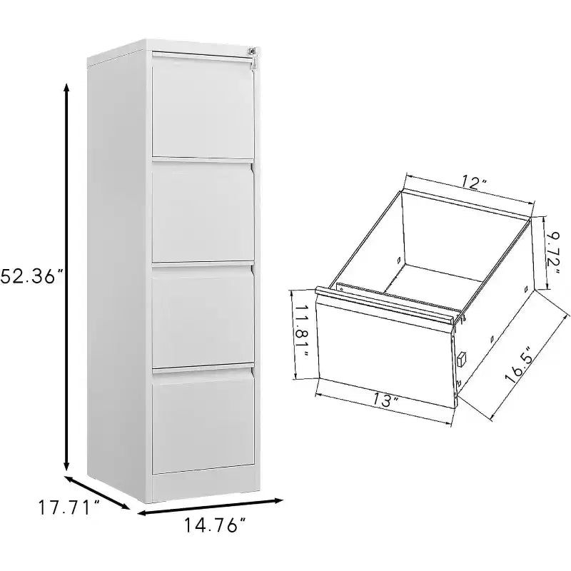 Meuble de classement à 4 tiroirs avec serrure, armoires de classement robustes pour dossiers de format lettre/legal/A4/F4, armoire de rangement en métal autonome pour la maison, le bureau