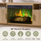 Meuble TV de cheminée cannelé AMERLIFE de 70 po pour téléviseurs jusqu'à 80 po avec foyer électrique de 30 po et rangement, Chêne naturel