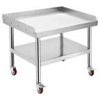 24x24 Commercial Grill Stand  Stainless Steel Heavy Duty Equipment Table, 1000 lb Capacity, Adjustable Legs & Safety Edge, with Wheels