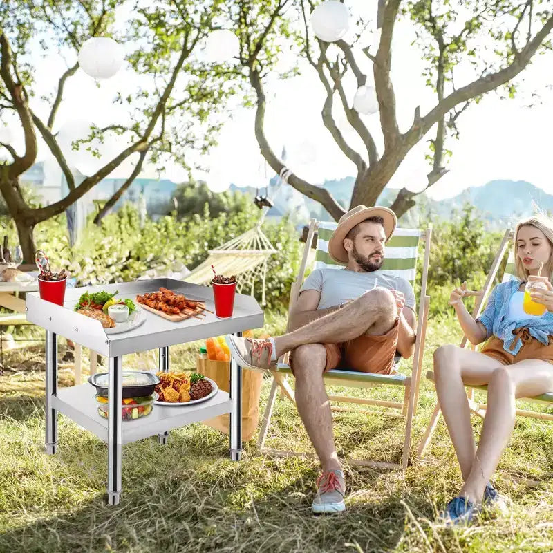 Support de gril commercial 24x24 - Table d'équipement robuste en acier inoxydable, capacité de 450 kg, pieds réglables et bord de sécurité, avec roulettes