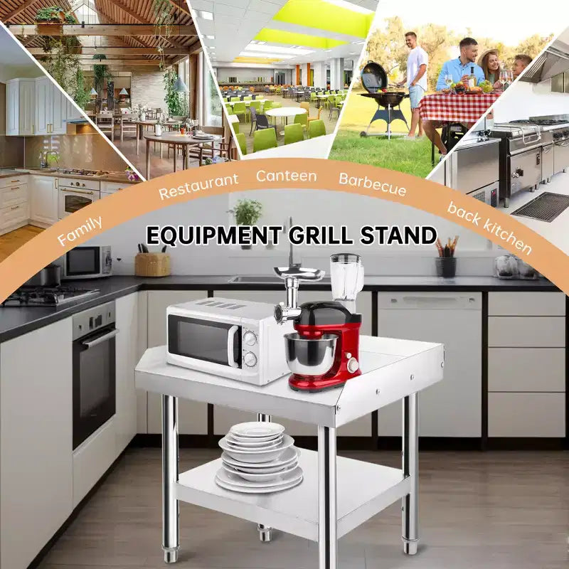 Support de gril commercial 24x24 - Table d'équipement robuste en acier inoxydable, capacité de 450 kg, pieds réglables et bord de sécurité, avec roulettes