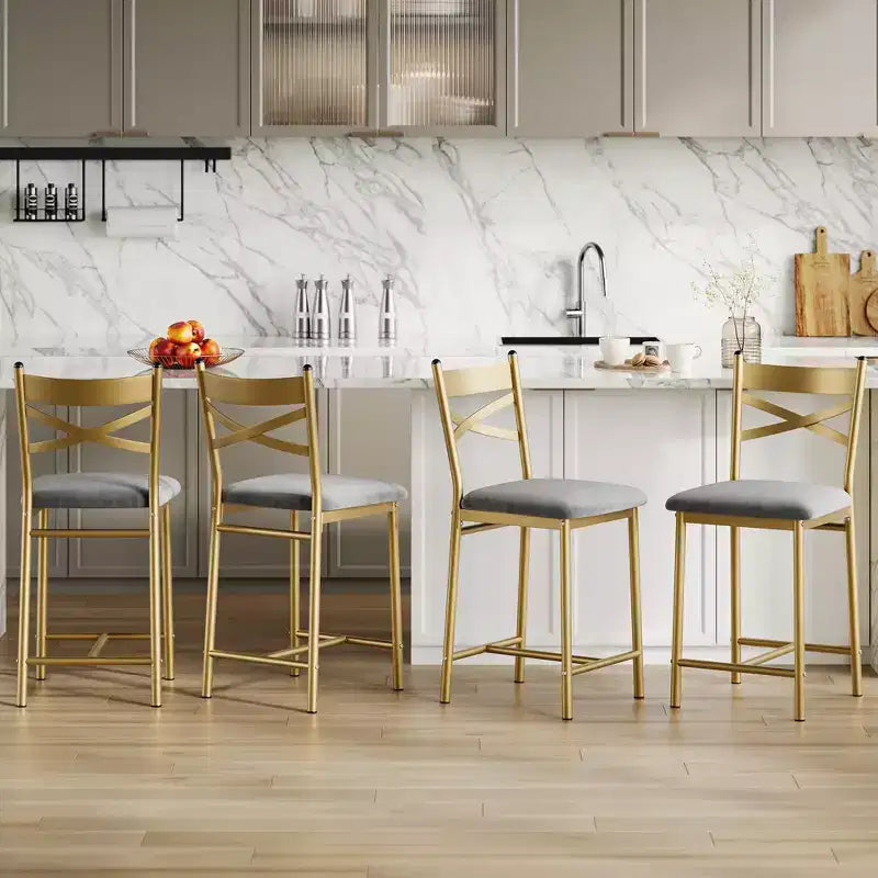 Ensemble de 6 tabourets de bar de hauteur comptoir 26, chaises à cadre métallique avec dossier droit ergonomique, coussins rembourrés en cuir PU épais et imperméables