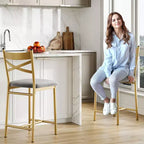 Ensemble de 6 tabourets de bar de hauteur comptoir 26, chaises à cadre métallique avec dossier droit ergonomique, coussins rembourrés en cuir PU épais et imperméables