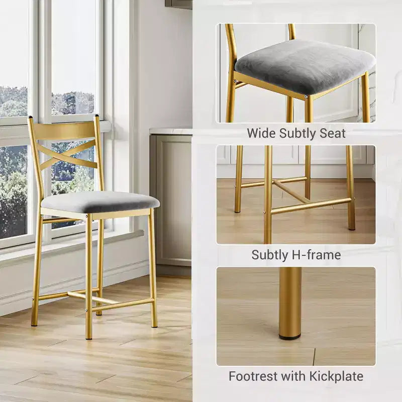 Ensemble de 6 tabourets de bar de hauteur comptoir 26, chaises à cadre métallique avec dossier droit ergonomique, coussins rembourrés en cuir PU épais et imperméables